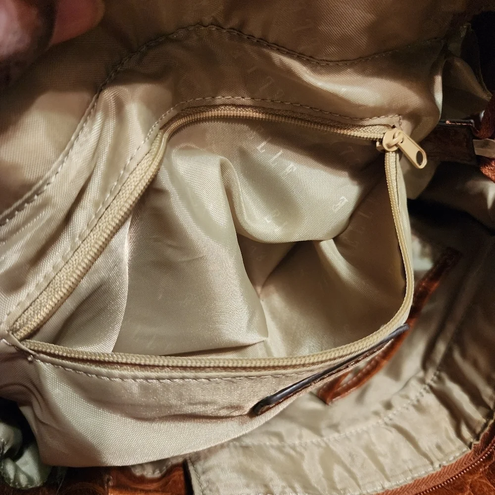 Elle Embossed Brown Vinyl Shoulder Bag - Picture 8 of 13